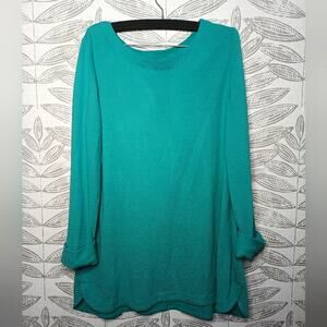 J Jill Wearever Blouse Micro Rib Flowy 3/4 Sleeves Aqua